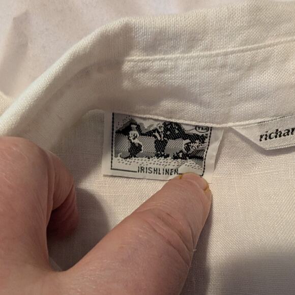 Vtg Richard Malcolm Irish Linen Ecru Embroidered Flowers Button Front Shirt Sz M - Picture 4 of 11